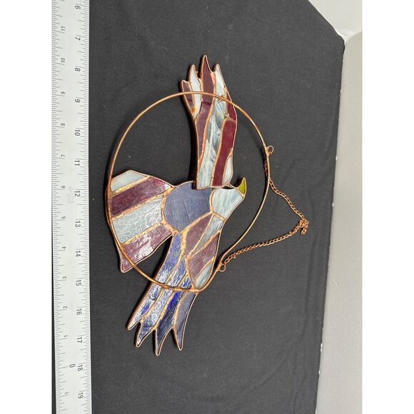 Real Stained Art Glass Patriotic Eagle Suncatcher Copper Frame Chain Americana - Picture 5 of 7